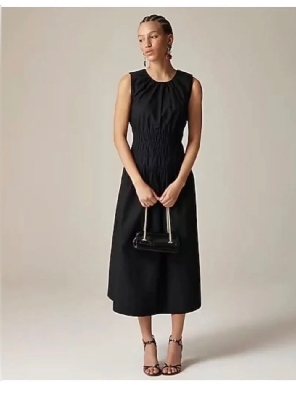 J.Crew Hyacinth Dress Black Cotton Poplin Smocked Midi Size Small - Picture 2 of 12